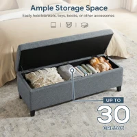 HOMCOM Rectangular Entry Bench, Tufted Upholstered Linen Fabric Wood Feet Storage Ottoman Bench, Grey(m-4)