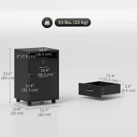 HOMCOM 24" Small Filing Cabinet with Open Compartment, Drawer and Wheels, Home Office Storage Cabinet, Black(m-3)