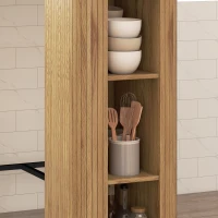 HOMCOM Tambour Bar Height Table with 3 Storage Shelves Rectangular Bar Table with Metal Frame for Kitchen Dining Room Natural(m-10)