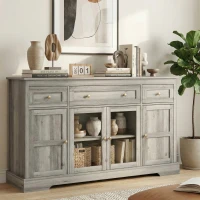 HOMCOM Dining Room Sideboard Buffet Cabinet with Storage, Coffee Bar Cabinet with Glass Doors and Adjustable Shelves, Weathered Grey Oak(m-15)