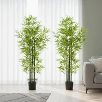 HOMCOM 5FT Artificial Bamboo Tree, Faux Decorative Plant in Nursery Pot for Indoor Decor, Set of 2(m-7)