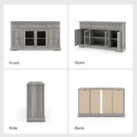 HOMCOM Dining Room Sideboard Buffet Cabinet with Storage, Coffee Bar Cabinet with Glass Doors and Adjustable Shelves, Weathered Grey Oak(m-16)