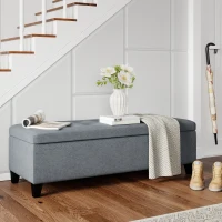 HOMCOM Rectangular Entry Bench, Tufted Upholstered Linen Fabric Wood Feet Storage Ottoman Bench, Grey(m-8)