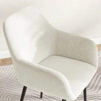 HOMCOM Dining Chairs Set of 2, Velvet-look Fabric Upholstered Kitchen Chairs with Backrest, Armrests and Steel Legs, Cream White(m-9)