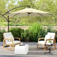 Outsunny 10' Deluxe Patio Umbrella, Outdoor Market Parasol, Banana Hanging Offset Sunshade with Crank, Cross Base, Beige(m-8)