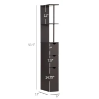 HOMCOM 54" Tall Bathroom Storage Cabinet, Freestanding Linen Tower with 2-Tier Shelf and Drawers, Narrow Side Floor Organizer, Brown(m-3)