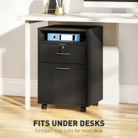 HOMCOM 24" Small Filing Cabinet with Open Compartment, Drawer and Wheels, Home Office Storage Cabinet, Black(m-5)