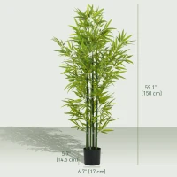 HOMCOM 5FT Artificial Bamboo Tree, Faux Decorative Plant in Nursery Pot for Indoor Decor, Set of 2(m-3)