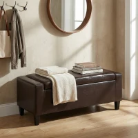 HOMCOM Storage Ottoman Bench, PU Leather Upholstered Bench with Tufted Design, Brown(m-8)