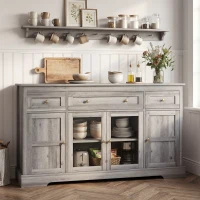 HOMCOM Dining Room Sideboard Buffet Cabinet with Storage, Coffee Bar Cabinet with Glass Doors and Adjustable Shelves, Weathered Grey Oak(m-1)