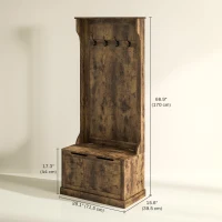 HOMCOM 4-In-1 Hall Tree with Coat Rack, Top Shelf, Shoe Storage and Bench Seat, Entryway Bench with 4 Hooks, Rustic Brown(m-3)