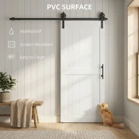 HOMCOM 32inx84in Barn Door with 6FT Sliding Door Hardware Kit, Handle, Upgraded Rollers and Floor Guide, Waterproof, White(m-4)