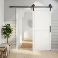 HOMCOM 32inx84in Barn Door with 6FT Sliding Door Hardware Kit, Handle, Upgraded Rollers and Floor Guide, Waterproof, White(m-7)