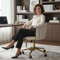 HOMCOM Office Chair, Vanity Chair with Woven Back, Adjustable Height, Rolling Wheels, Cream White(m-9)