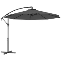 Outsunny 10' Deluxe Patio Umbrella, Outdoor Market Parasol, Banana Hanging Offset Sunshade with Crank, Cross Base, Grey(m-11)
