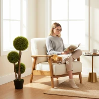 HOMCOM 35 Inch 2 Pack Potted Fake Plant, Artificial Boxwood Topiary Trees, Triple Ball Tree for Indoor and Outdoor, Light Green(m-1)