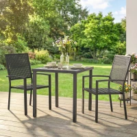 Outsunny Stackable Patio Chairs Set of 2, Outdoor Dining Chairs with Faux Wicker Steel Mesh Back, Slatted Seat, Armrests, Black(m-1)