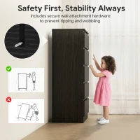 HOMCOM Dresser for Bedroom with 5 Drawers, Modern Chest of Drawers for Living Room, Closet, Hallway, Black(m-6)