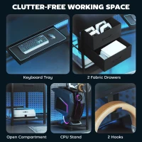 HOMCOM 79 inch Gaming Desk with RGB Lights, Computer Table with Power Outlets & USB Ports, Keyboard Tray and 2 Drawers, Black(m-7)