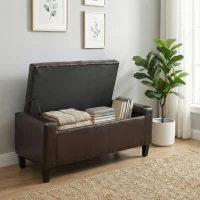 HOMCOM Storage Ottoman Bench, PU Leather Upholstered Bench with Tufted Design, Brown(m-9)