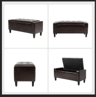 HOMCOM Storage Ottoman Bench, PU Leather Upholstered Bench with Tufted Design, Brown(m-15)