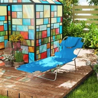 Outsunny Folding Outdoor Lounge Chair, 5-Level Tanning Chair with Face Hole, Side Pocket, Carry Strap for Beach Pool, Blue(m-9)