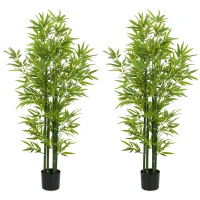 HOMCOM 5FT Artificial Bamboo Tree, Faux Decorative Plant in Nursery Pot for Indoor Decor, Set of 2(m-2)