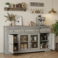HOMCOM Dining Room Sideboard Buffet Cabinet with Storage, Coffee Bar Cabinet with Glass Doors and Adjustable Shelves, Weathered Grey Oak(m-8)