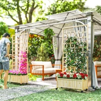 Outsunny Wooden Planter with Trellis, Raised Garden Bed with Wheels, Drainage Holes for Climbing Plants, Flowers, Nature Wood(m-9)