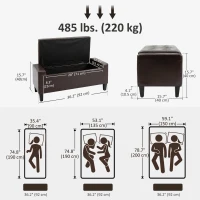 HOMCOM Storage Ottoman Bench, PU Leather Upholstered Bench with Tufted Design, Brown(m-3)