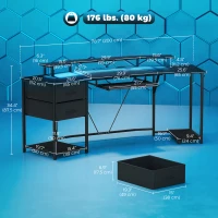 HOMCOM 79 inch Gaming Desk with RGB Lights, Computer Table with Power Outlets & USB Ports, Keyboard Tray and 2 Drawers, Black(m-3)