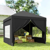 Outsunny 10'x10' Outdoor Pop Up Party Tent Wedding Gazebo Canopy with Carrying Bag (Black)(m-10)