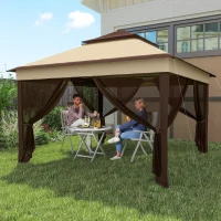 Outsunny 10.7 x 10.7ft Pop Up Gazebo, Adjustable Instant Sun Shelter with UV30+ Roof Cover, Removable Mesh Curtains, Beige(m-9)