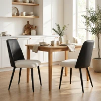 HOMCOM Dining Chairs Upholstered Kitchen Chairs Set of 2 with Steel Legs and Padded Seat for Dining Room, Kitchen, Black(m-1)