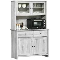 HOMCOM 63.5" Kitchen Buffet with Hutch, Pantry Storage Cabinet with 4 Shelves, Drawers, Framed Glass Doors, Open Microwave Countertop, Ash Grey