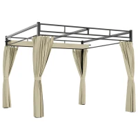 Outsunny 10' x 10' Outdoor Gazebo, Retractable Pergola Canopy with Curtains, UPF30+ Free Standing Metal Pergola Kit, Beige(m-11)