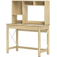 HOMCOM Computer Desk with Hutch, Home Office Table with Storage Shelves and Open Compartments for Writing, Work, Oak(m-11)