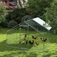 PawHut Metal Chicken Coop, 9.8 x 11.2 FT Walk-in Chicken Run with Cover, Lockable Door, Outdoor Poultry Cage for 10-15 Chickens(m-8)