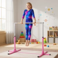 Soozier Professional Gymnastics Bar for Kids, Toddler Home Gymnastics Equipment with 13-level Adjustable Height, Pink(m-1)