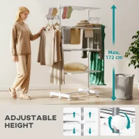 HOMCOM Garment Drying Rack Stainless Steel Folding Clothes Hanging Rack with Side Wings Castors for Indoor Outdoor White(m-4)