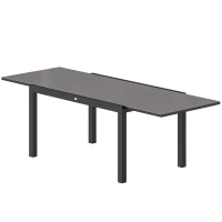 Outsunny Expandable Outdoor Dining Table, 55"-95" Patio Table with Tempered Glass Top and Aluminum Frame, Black(m-2)