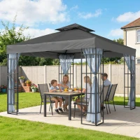Outsunny 10'x10' Garden Gazebo Patio Canopy Portable Party Event Backyard w/ Mosquito Netting Dark Grey(m-1)