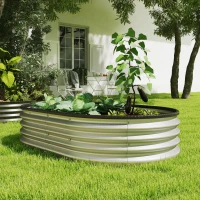Outsunny Galvanized Raised Garden Bed, 5 x 3 x 1 ft Modular Metal Garden Beds with Rubber Strip Edging, Silver(m-10)