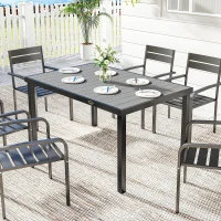 Outsunny Rectangular Patio Table for 6, Outdoor Dining Table with Wood-Plastic Composite Top and Steel Frame for Garden, Grey(m-8)