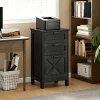 HOMCOM Vertical File Cabinet with 3 Drawers, Rustic Farmhouse Office Storage Cabinet for A4, Letter Size, Distressed Black(m-2)