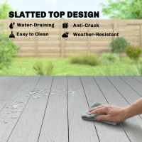 Outsunny Rectangular Patio Table for 6, Outdoor Dining Table with Wood-Plastic Composite Top and Steel Frame for Garden, Grey(m-5)