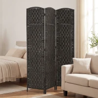 HOMCOM Room Divider, 3 Panel Folding Privacy Screen, 70.9" Tall Portable Weave Partition Wall Divider for Bedroom, Coffee(m-10)