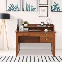 HOMCOM Study Table with Storage Hutch, Drawers, Shelf, Home Office Writing Table Study Workstation with Cable Management, Brown(m-9)