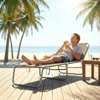 Outsunny Folding Outdoor Lounge Chair Reclining Tanning Chair with Breathable Mesh Fabric for Patio Garden Pool, Brown(m-9)