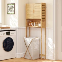 HOMCOM Over the Toilet Cabinet, Bathroom Organizer with 2 Doors, Open Compartment and Adjustable Shelf, Natural Wood Finish(m-10)